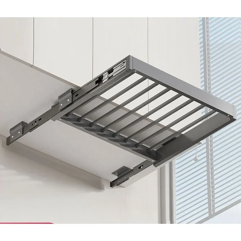 

Hidden telescopic invisible drying rack above the balcony, built-in storage pull-out slide