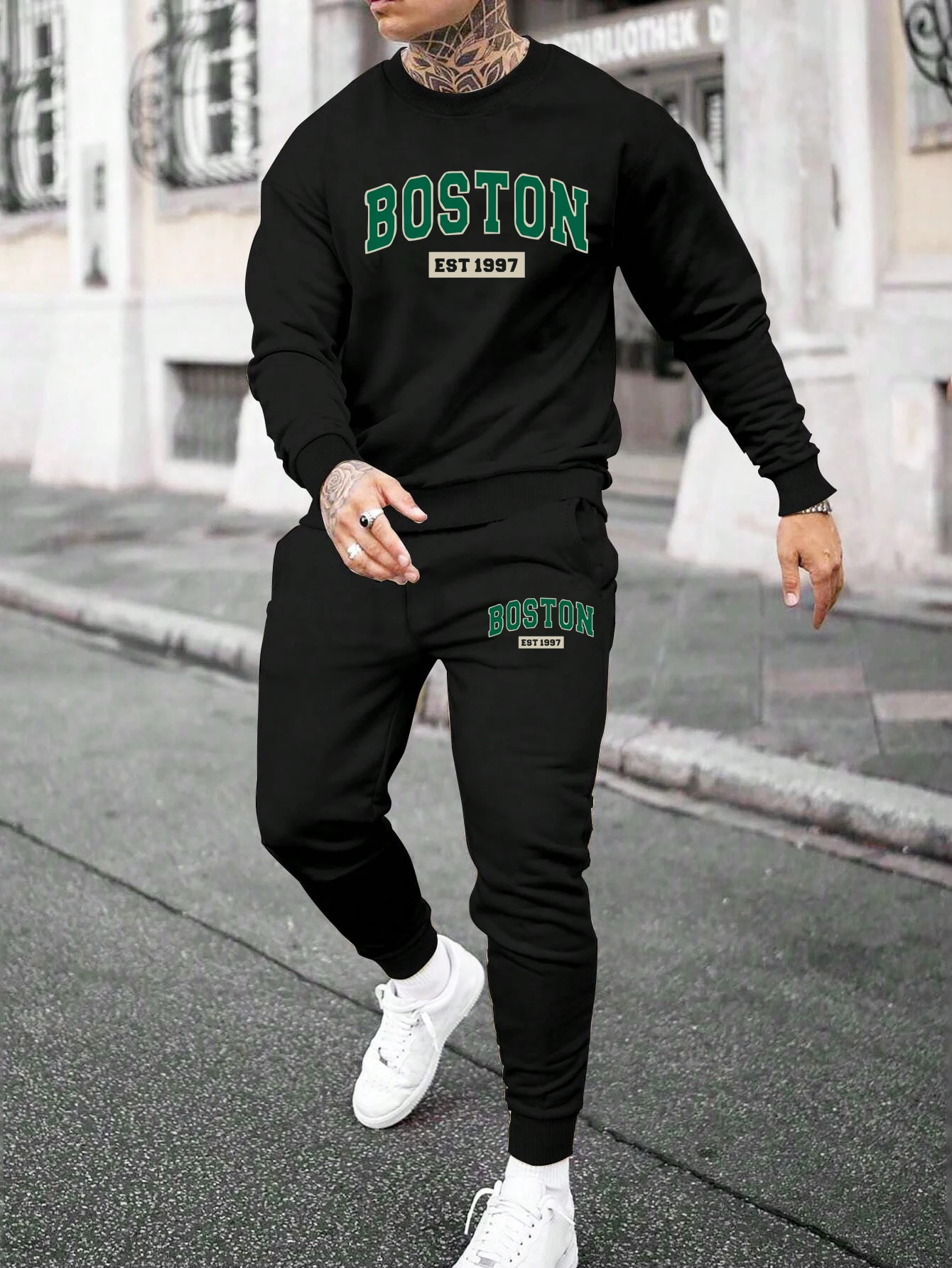 Trendy New Hoodie Set Men\'s Casual Basketball Fitted Sweater Trousers Printed Versatile Long-sleeved Sweater Men Sports Suit