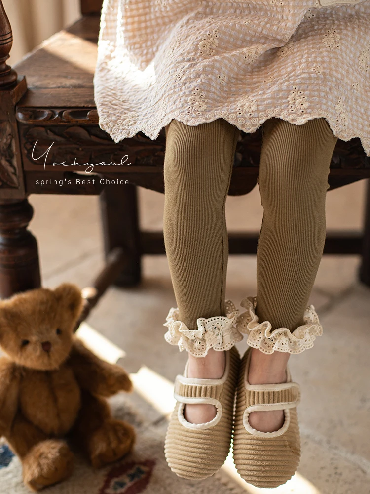 

Girls' Lace Leggings Spring Fresh Elegan Delicate Solid Color Pants Trendy