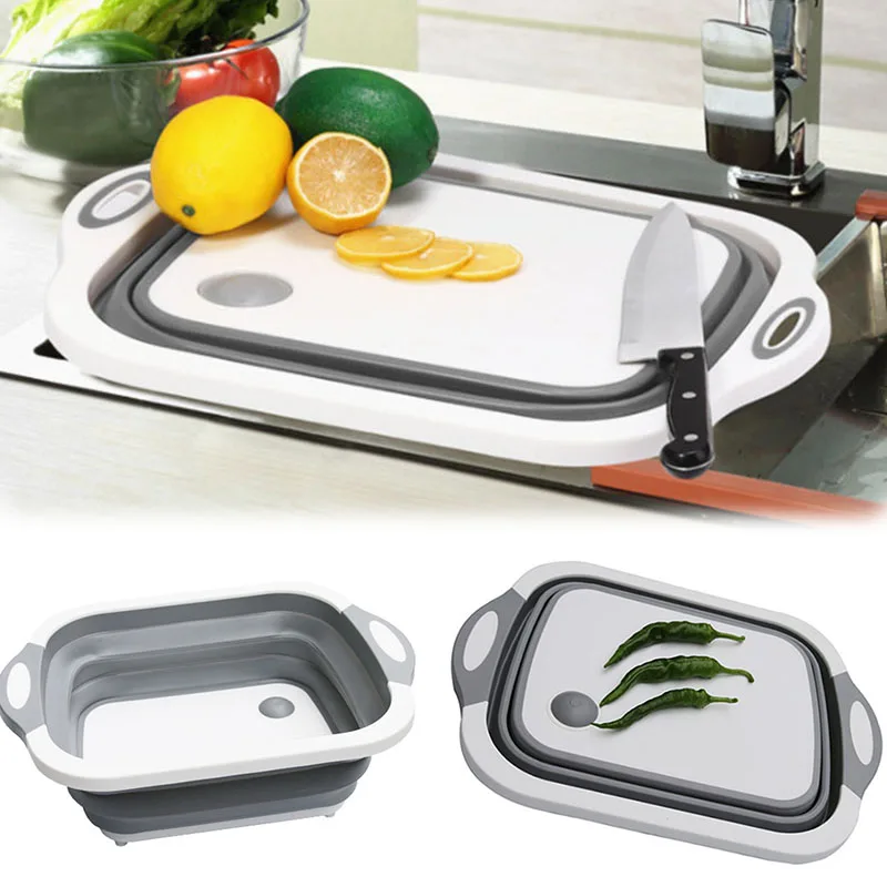 Collapsible Kitchen Cutting Board Multifunction Plastic Silicone Picnic Cutting Boards Dish 3 In 1 Folding Drain Baskets