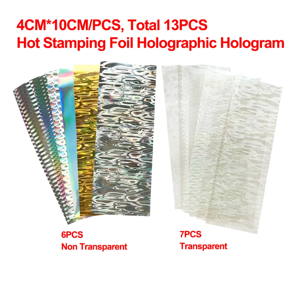 

13PCS Foil Samples 4CMx10CM Hot Stamping Foils Transparent Holographic Hologram Film for Fishing Lure Hard Bait Nail Lures Tool