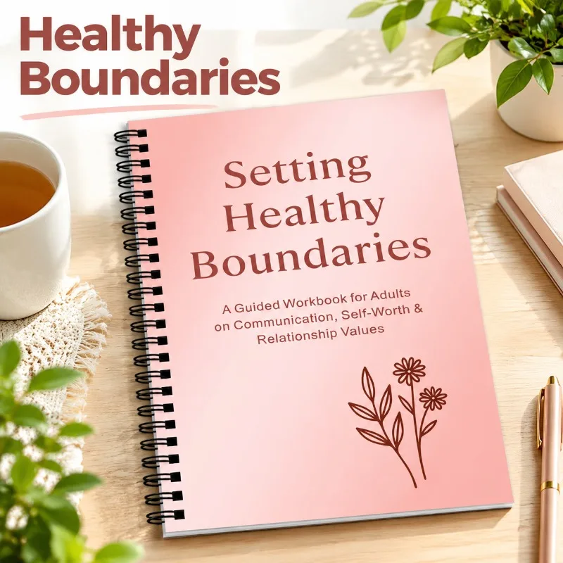 Setting Healthy Boundaries Guided Workbook Adults Communication Self-Worth Relationship Values Journal Help Mental Reflection