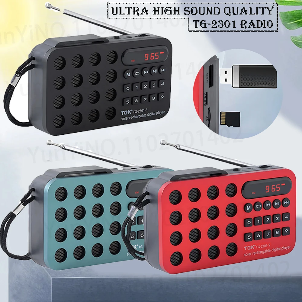 

Mini Portable Manual FM radio Solar Charging Wireless Speakers Multifunctional Radio Support USB TF Card Bluetooth Music Player