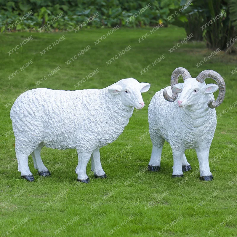 Garden Courtyard Decoration Outdoor Garden Decorations Simulation Animal Sculpture FRP Sheep Ornaments decorative figurines