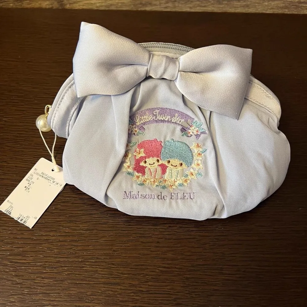 New Miniso Little Twin Stars Handbag Cute Girl Heart Bow Printed Storage Bag Cartoon Canvas Embroidered Shell Makeup Bag