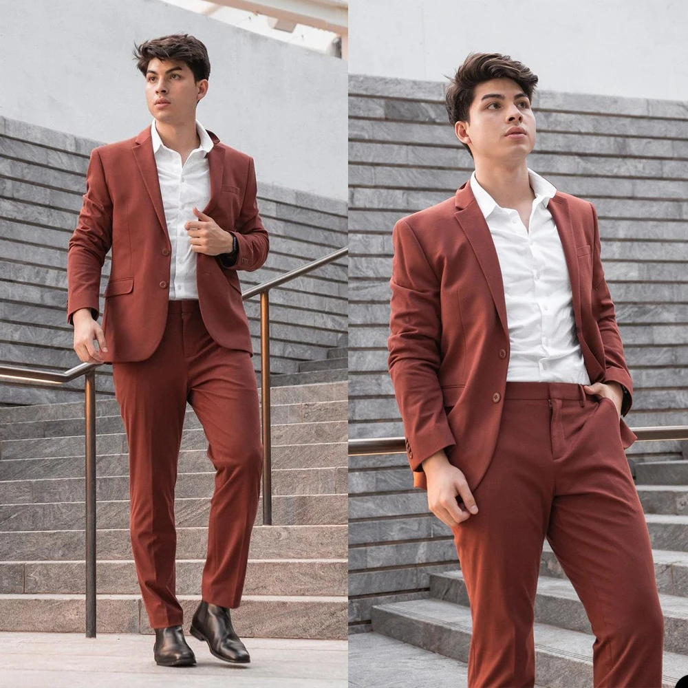 Red Handsome Mens Suit Single Breasted Tailor-Made Two-Pieces Jacket Pants Designer Formal Occasion Costume Made