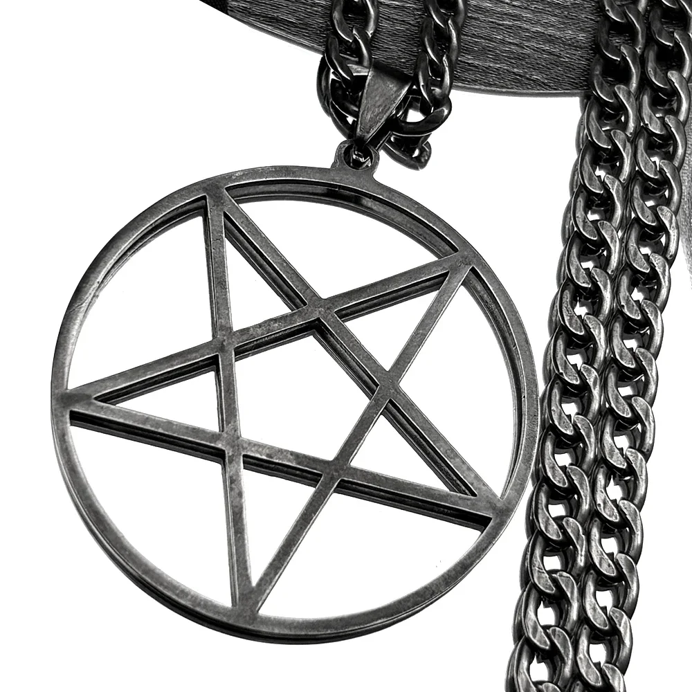 Gothic Hexerei Satan Pentagramm Edelstahl Kette Halskette für Frauen Männer Schwarz Farbe Charme Große Anhänger Halskette Schmuck