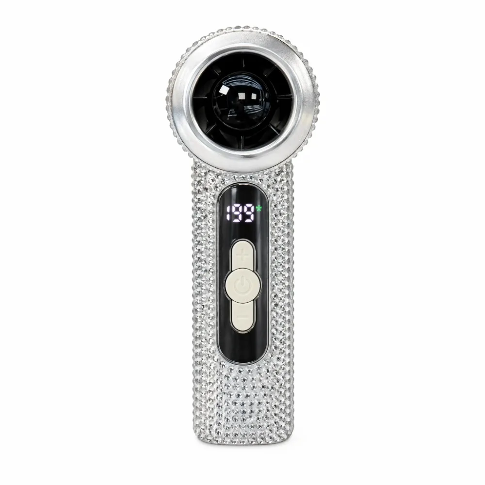 Y58 Rhinestone Handheld Fan High-Speed Airflow Long-Lasting Portable Hand Fan Digital Display Quiet Operation Mini Cooling Fan