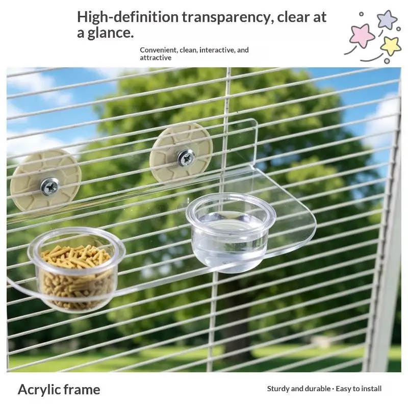 Clear Acrylic Pet Feeder Bowl Cage Attached Dual Food Water Bowl Anti Fall Design For Sugar Glider Hamster And Small Birds