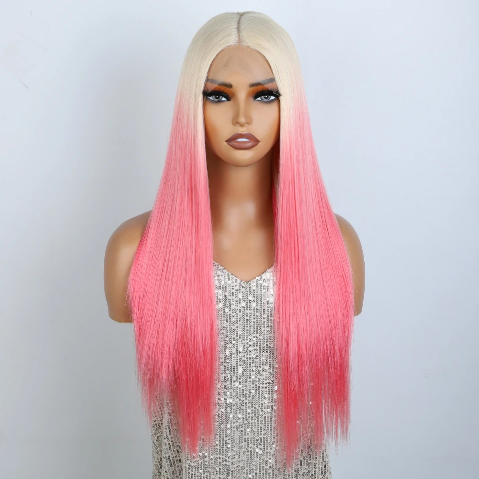 Sleek 22 Inch Brown Ombre Colored Human Hair Wigs For Women 13X6X1 Lace Front Wigs Pink Colored Real Lace Ready To Wear Wigs