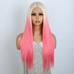 Sleek 22 Inch Pink Colored Human Hair Wigs For Women 13X6X1 Lace Front Wigs Brown Ombre Colored Real Lace Ready To Wear Wigs