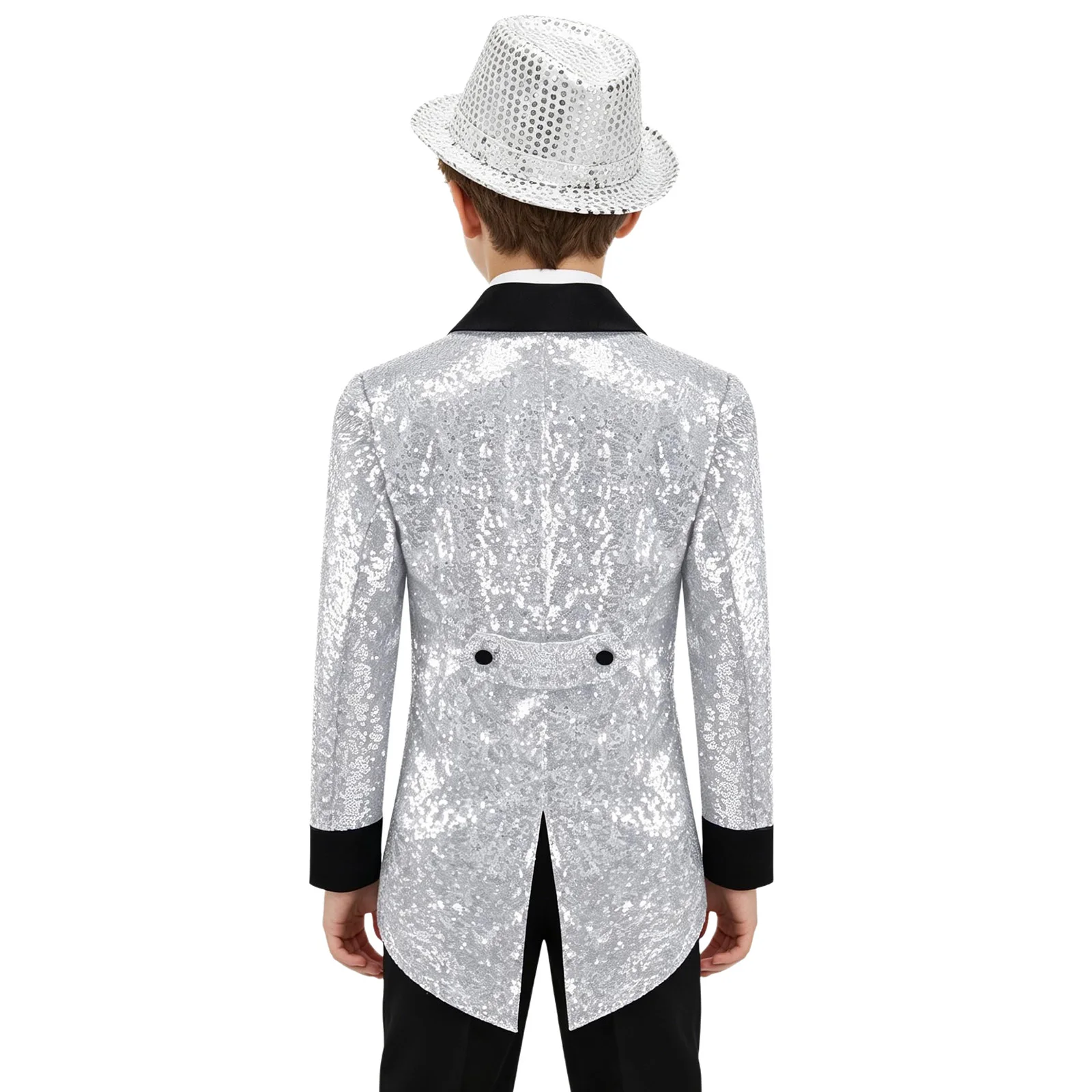 

Kids Boys Sequined Tailcoat Jacket Jazz Dance Magician Costumes for Stage Performance Magic Show Outfits Gentleman Clothes