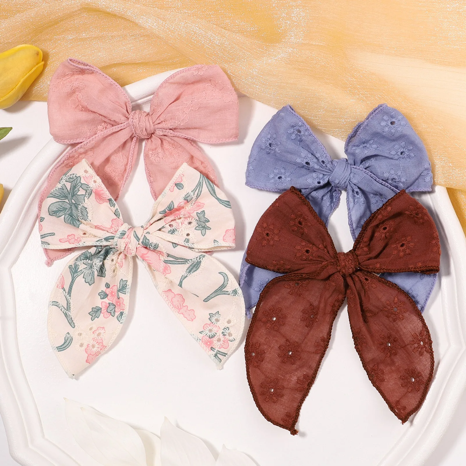 1 Pcs Sweet Embroidery Print Kids Bows Hair Clips for Baby Girls Handmade Big Bowknot Hairpin Barrette Headwear Hair Accessories