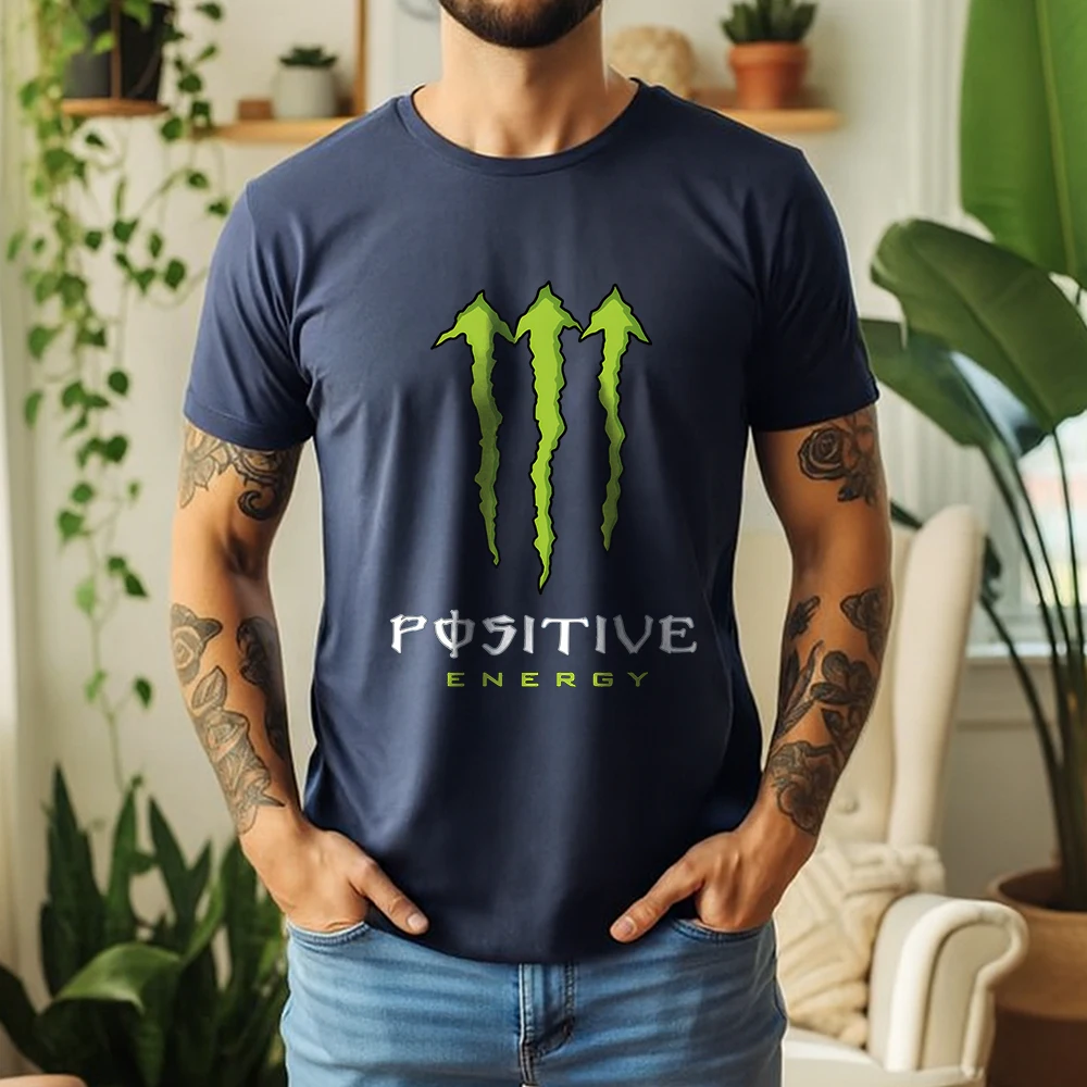 2026 New Mens Oversized T Shirt 100% Cotton Energy Drink Aesthetic Monster Claw Positive Energy Pop Culture Graphic Casual Tee