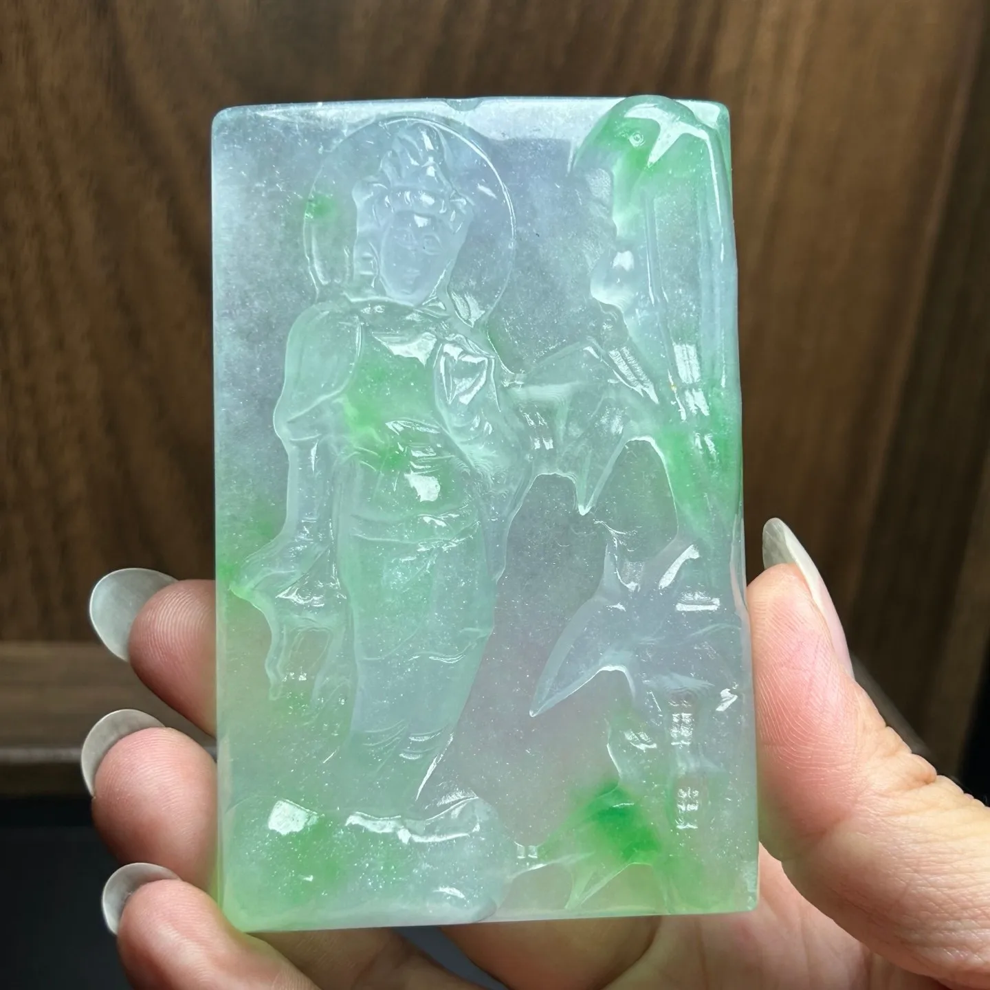 Real Natural High Ice Green Burme Jade Jadeite amulet Kwan-Yin Pendant&Necklace