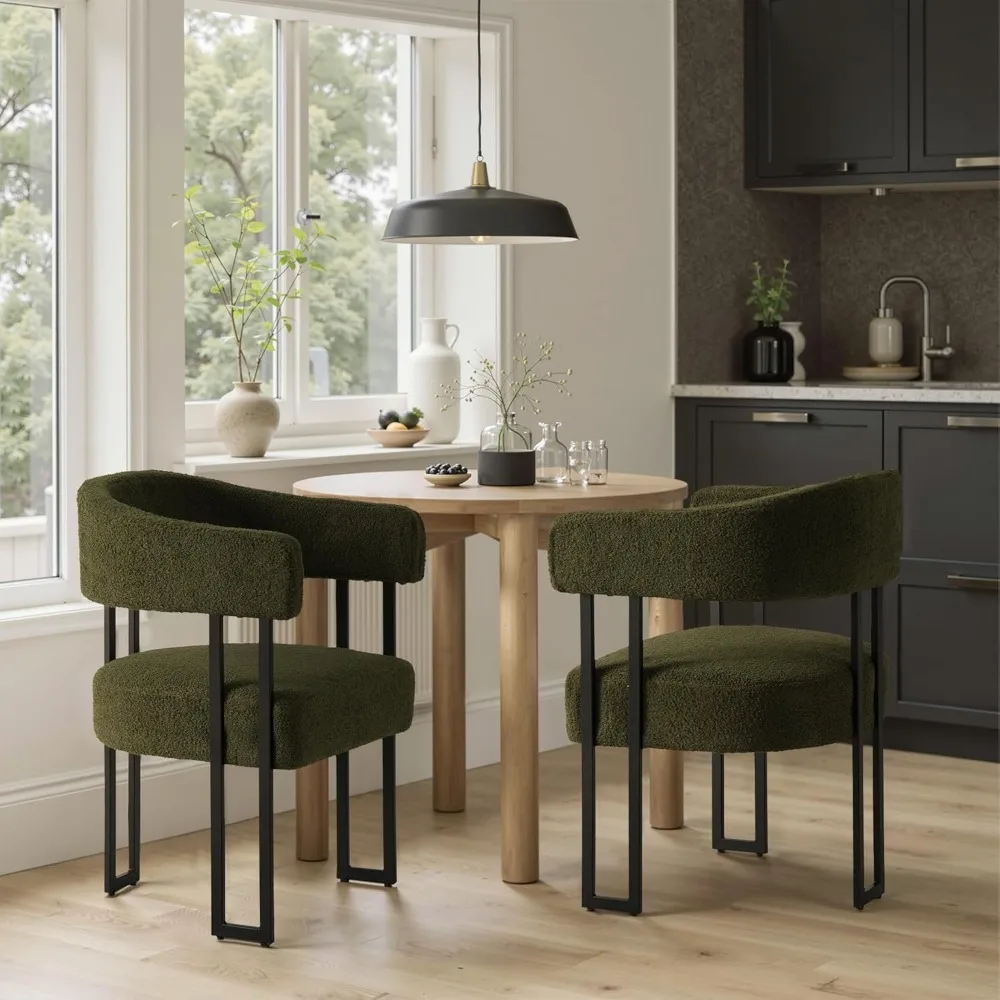 زوج من كراسي تناول الطعام الحديثة ذات الظهر المسطح في منتصف القرن مع مقاعد منجدة ومساند للذراعين المنحنية #1