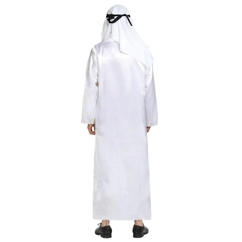 Halloween Carnival Cosplay Arab Sheik Prince Masquerade Male Pure White Middle East Dubai Dress Festival Dress Up Stage Play