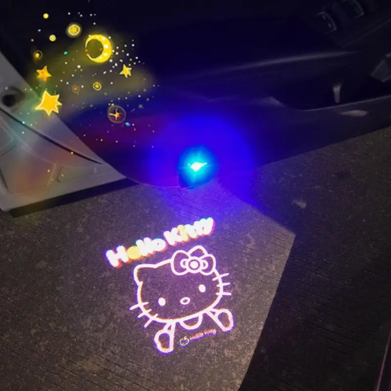 Kawaii Car Decoration Anime Cartoon Kuromi Cinnamoroll Car Floor Lamp Ambient Light Kt Cat Car Welcome Light Projector Lamp Gift