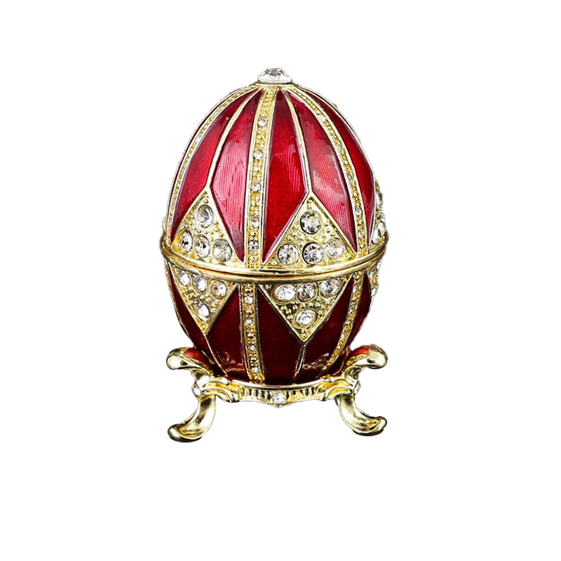 Enamel Faberge Geometric Figure Easter Egg Jewel Case Jewelry Storage Box Metal Handicraft Home Furnishing Articles Holiday Gift