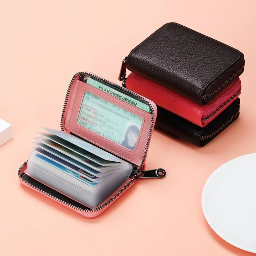 

Fashion Multi Slot Card Holder PU Leather Zipper Card Bag Solid Color Small Wallet Men Women