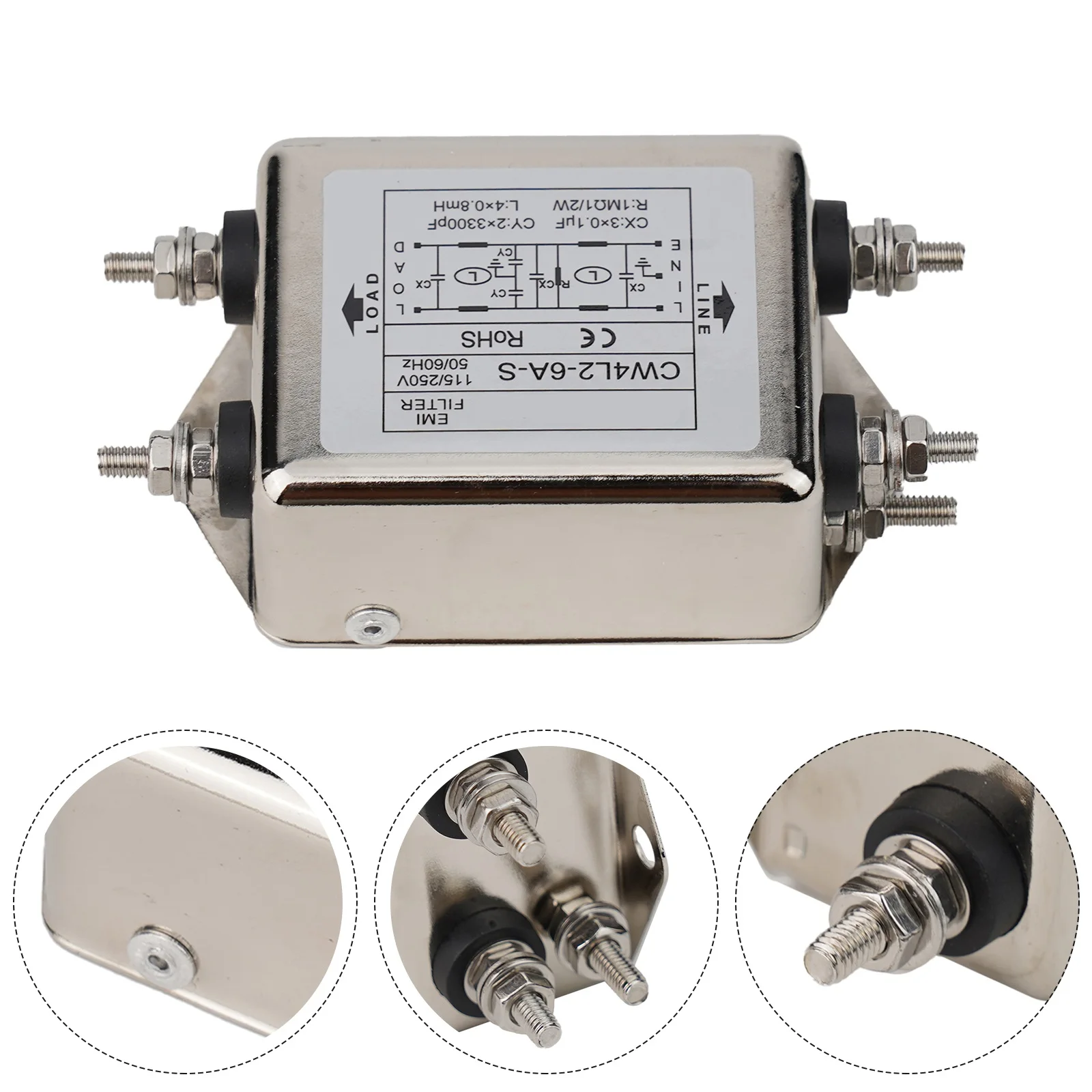 Bolt Installation Power Filter Single Phase AC Filter 220VAC Made of Strong Material 2250V DC Voltage Resistance Level
