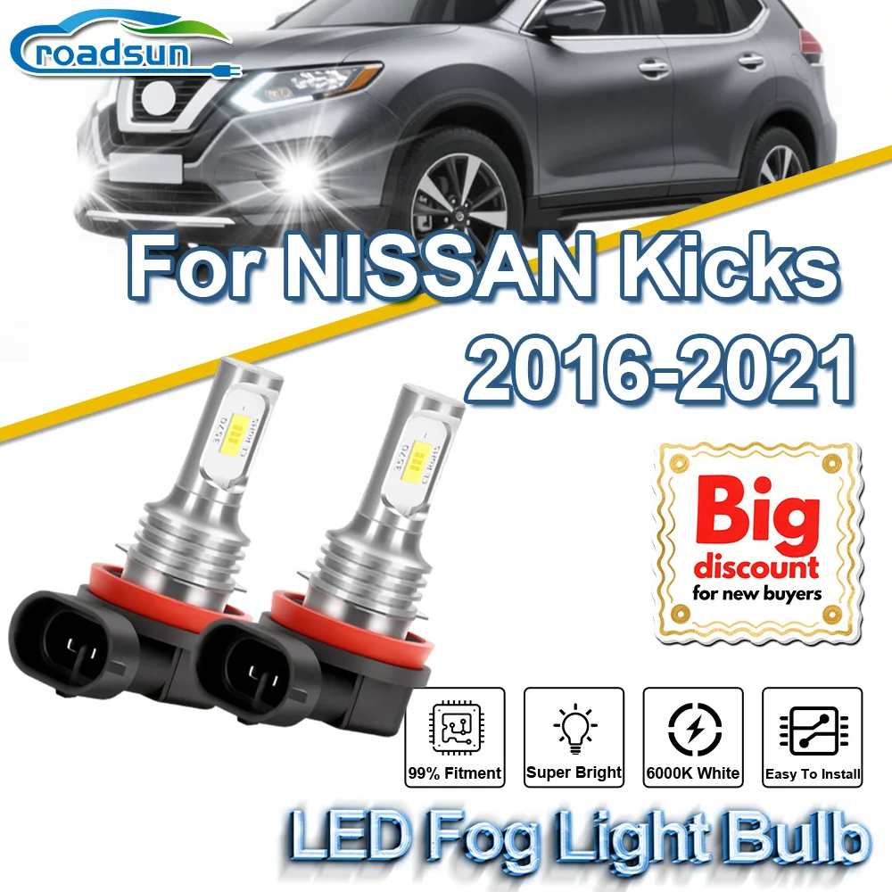 

ROADSUN【For NISSAN Kicks 2016-2021】1 Pair Canbus Car Fog Light Bulbs Ultra Bright Auto LED Fog Lamp Ampoules Plug And Play
