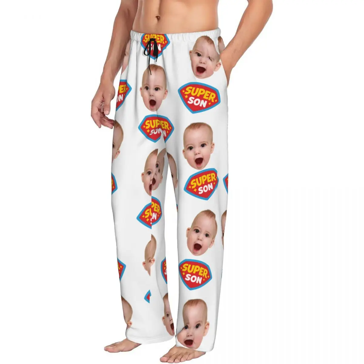 Super Son Custom Pajama Pants Men Personalized Face Photo Design Sleep Sleepwear Bottoms with Pockets