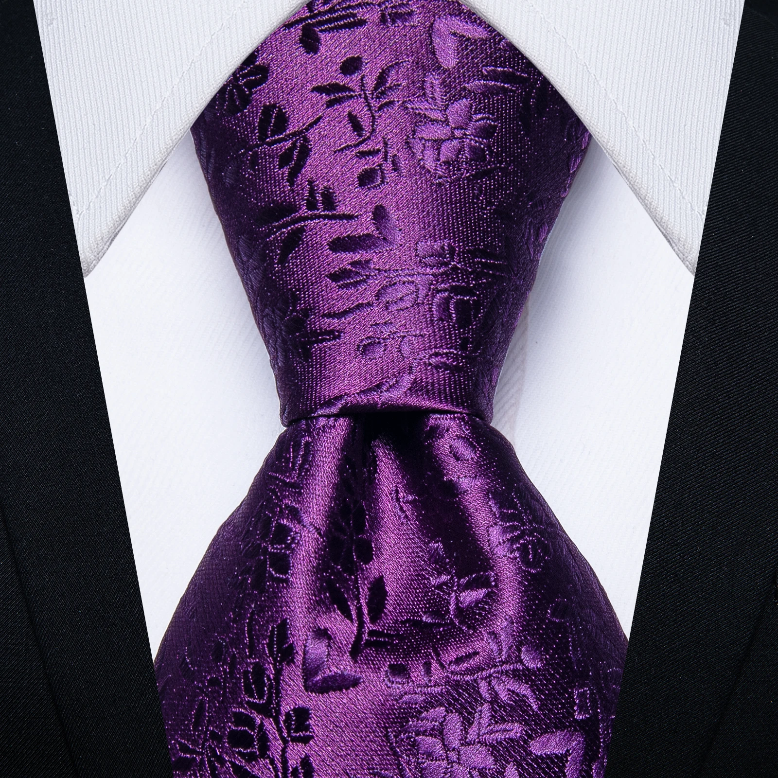 Purple Floral Silk Ties For Men Luxury Men\'s Neck Tie Set Wedding Accessories Handkerchief Cufflinks Mens Gift Box Set Wholesale