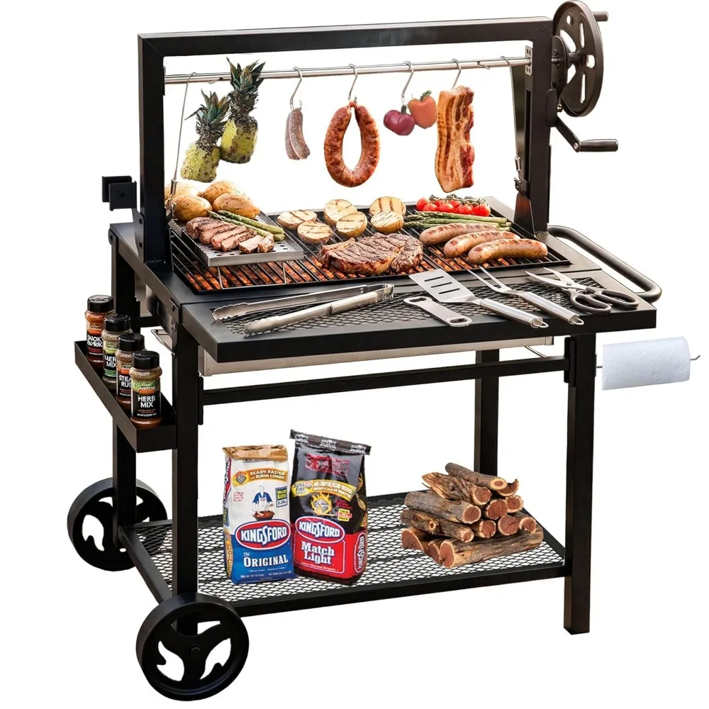 24x16 Inch Adjus  Foldable Charcoal BBQ Grill with S Hooks Side   for Outdoor Backyard Camping Picnic