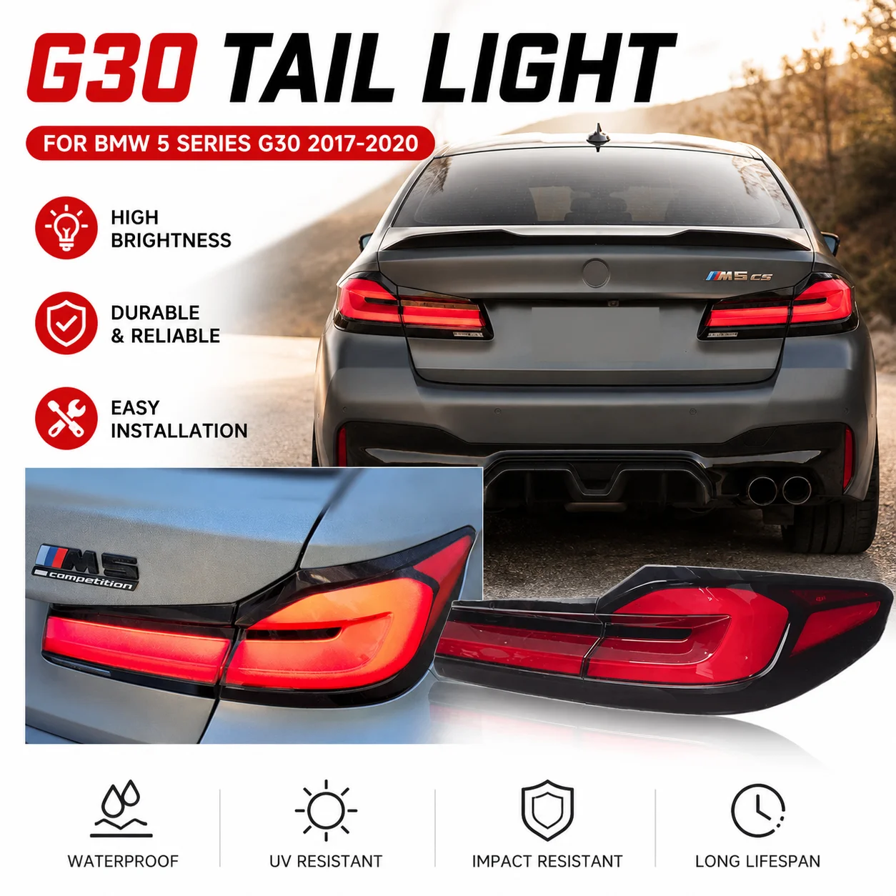 

Taillight Assembly for BMW 5-series G30 2017-2020 BMW F90 M5 520i 530i LED Running Light LED Turn Signal LCI Taillight