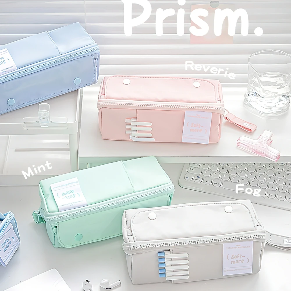 Prism Pencil Case Pen Bag Sweet Color Large Capacity Soft More Pocket Storage Pouch for Stationery School F7446