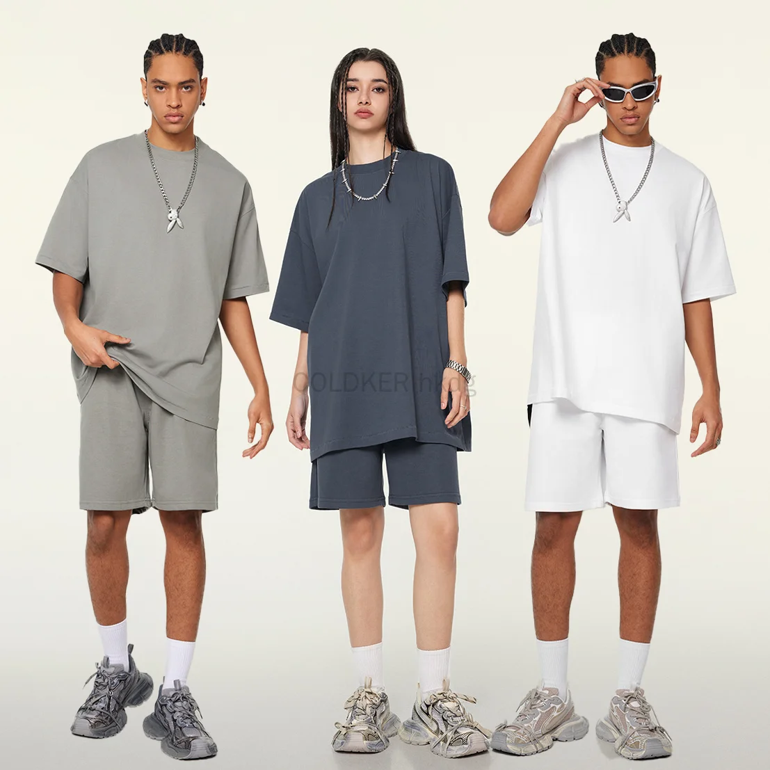 Summer Women and Men Cool Feeling Quick-Drying Fabric Shorts and T-Shirt 2 Piece Set for Men