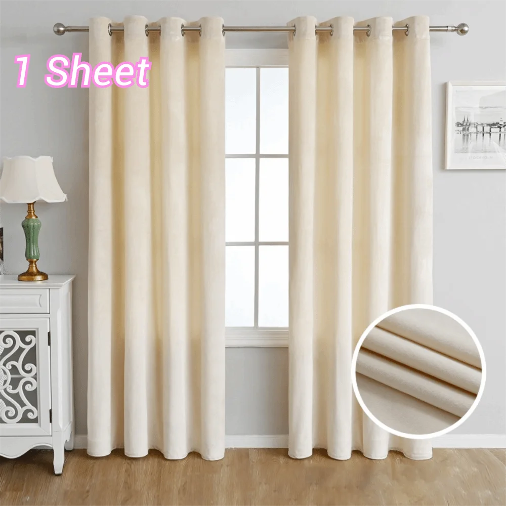 Light-blocking Velvet Curtain Solid Color Soft Texture Touch Blackout Curtains Noise Reducing Through-rod