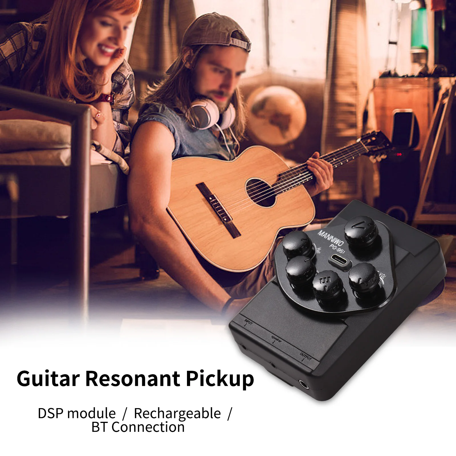 Guitar Pickup PG-951 Acoustic Guitar Vibration DSP Resonance Pickup BT Guitar DIY Kit Accessories for Classical and Folk Guitars