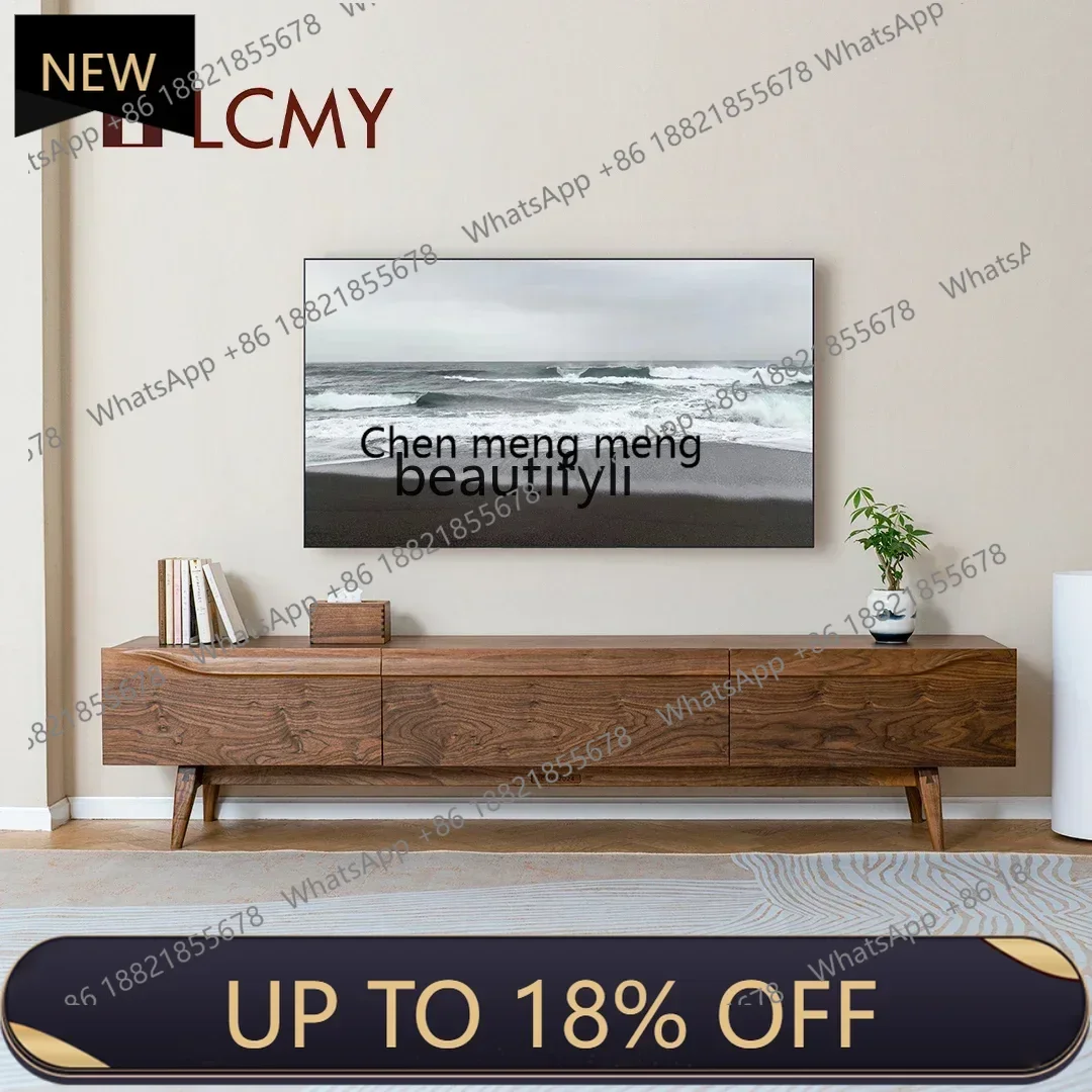 

P178 lOriginal design solid wood audio-visual cabinet whole board black walnut modern simple TV cabinet
