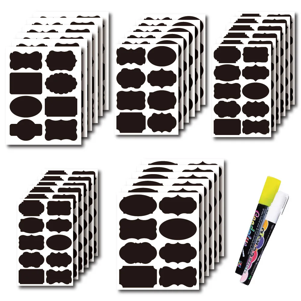 40Pcs/Set Spice Stickers Kitchen Label Stickers For Jar Waterproof Chalkboard Bottles Tags Blackboard Labels Stickers Marker Pen