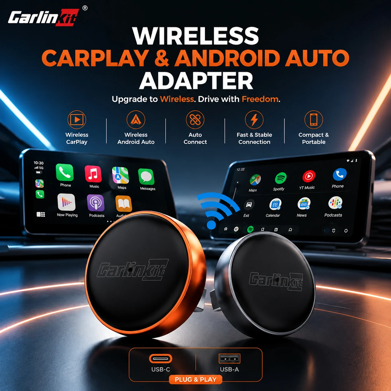 CarlinKit Mini Ultra 3 Wireless CarPlay Adapter Wired To Wireless Android Auto USB Dongle Bluetooth WiFi Seamless Connection OTA