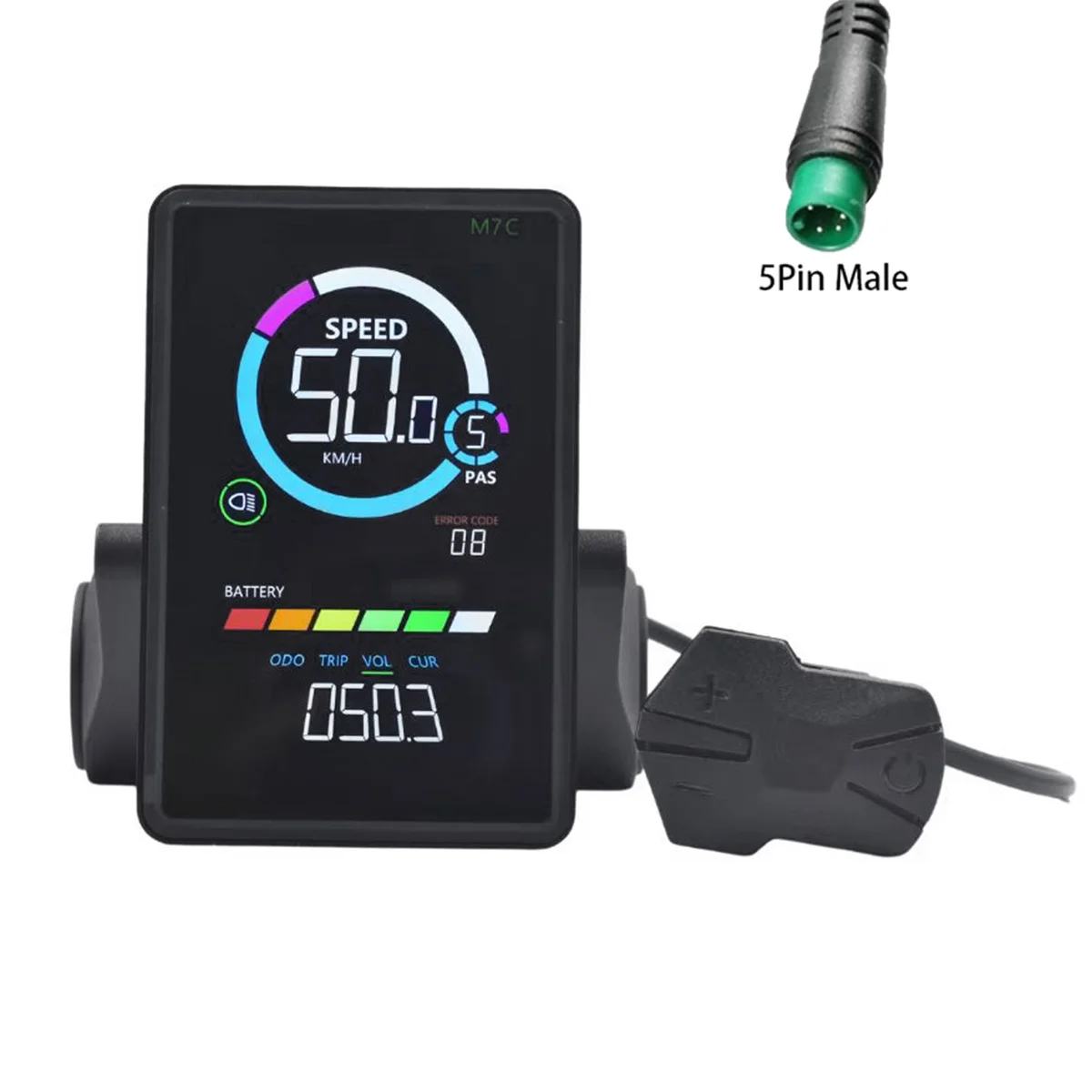 M7C-2 Electric Bike LCD Display Meter 24V 36V 48V 60V E Scooter LCD Panel with USB UART for Mountain Electric Bike 5PIN