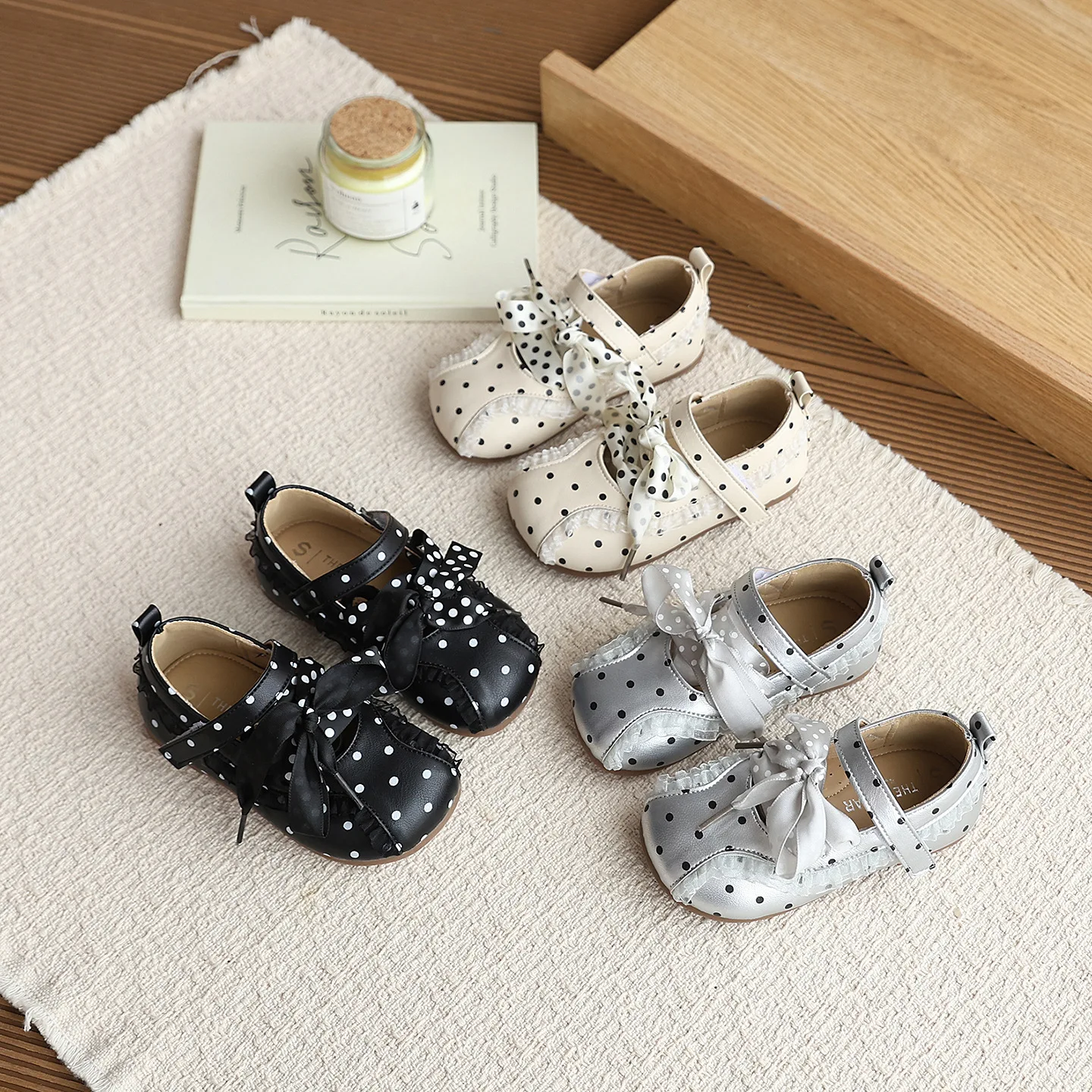 2026 Kids Toddler Girls Retro Polka Dot Mary Jane Shoes Bow Non-Slip Sole for Daily Walking Outdoor Wear Autumn