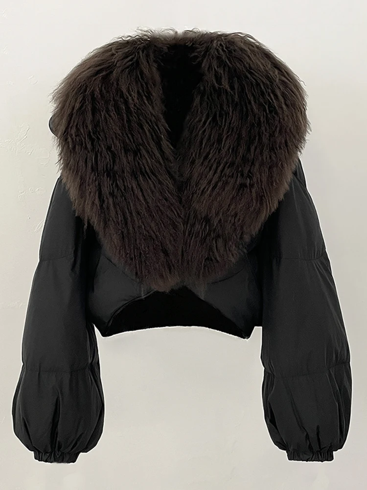 OFTBUY Fahsion Short Long Slevee Puffer Jacket New Winter Clothing Women Real Mongolia Sheep Fur Coat Real Fur Goose Down Parkas
