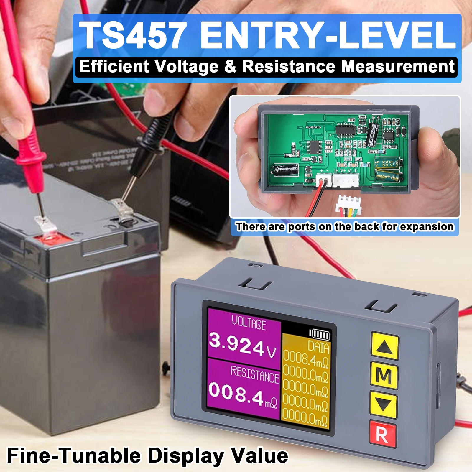 TS457 woltomierz Tester rezystancji wewnętrzny miernik napięcia DC5V czteropinowy kabel z klipsem Kelvina do narzędzie elektryka