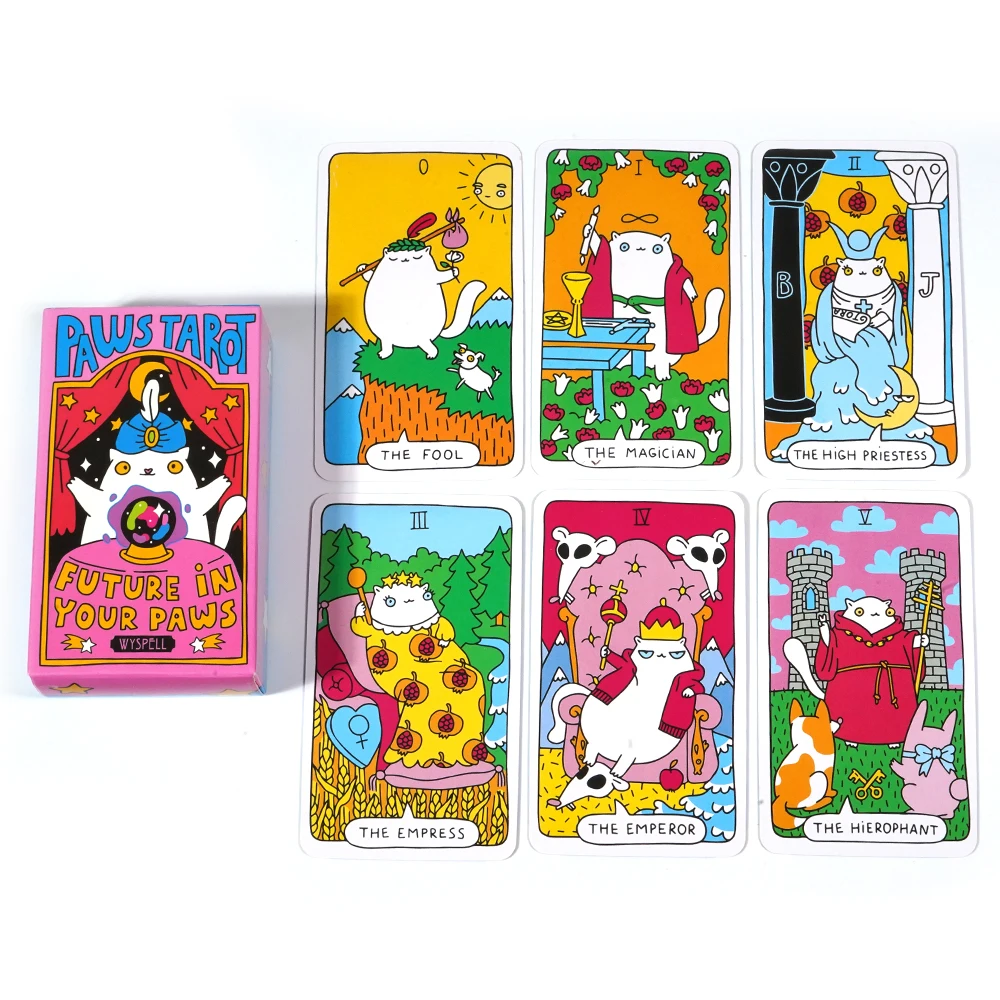 Wyspell Cat Tarot Cards 78 Card Cat Tarot Deck Unikalne karty tarota dla miłośników kotów i entuzjastów tarota Cute Tarot