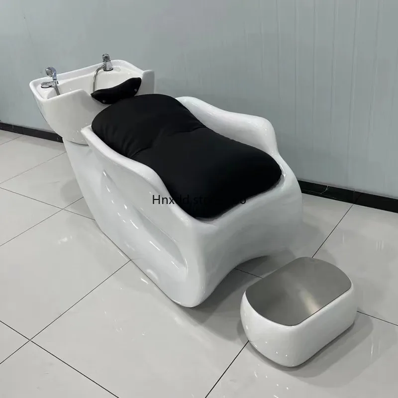 Ceramic Basin Shampoo Chair for Hair Salon Lying Half Punch Bed Silicone Headrest