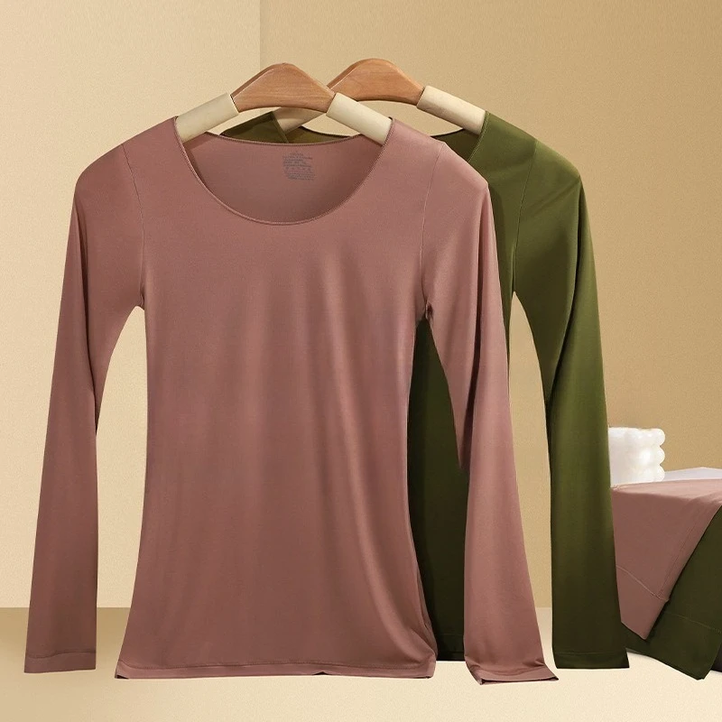 Women's Thermal Underwear Winter Bottoming Shirt Long-sleeved T-shirt Thin Thermal Top Autumn Nside Outfit Seamless Long Sleeve