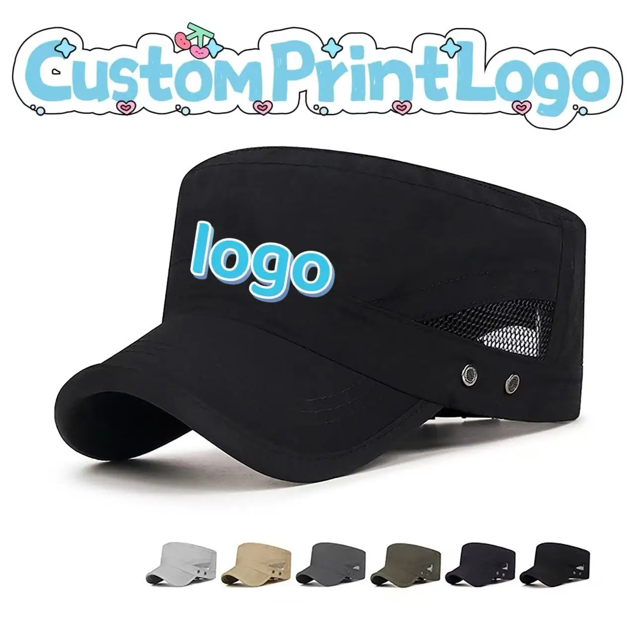 Customized Printed Logo Quick Drying Flat Top Cap Men Sports Breathable Baseball Hat Women Mesh Sun Protection Duck Tongue Caps