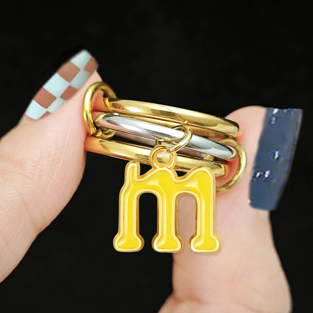Juego de Anillos con Colgantes de Letras de Acero Inoxidable, Estilo Y2K, Alfabeto Colorido, Iniciales DIY, Anillo Spinelli Kilcollin, Joyería Nueva