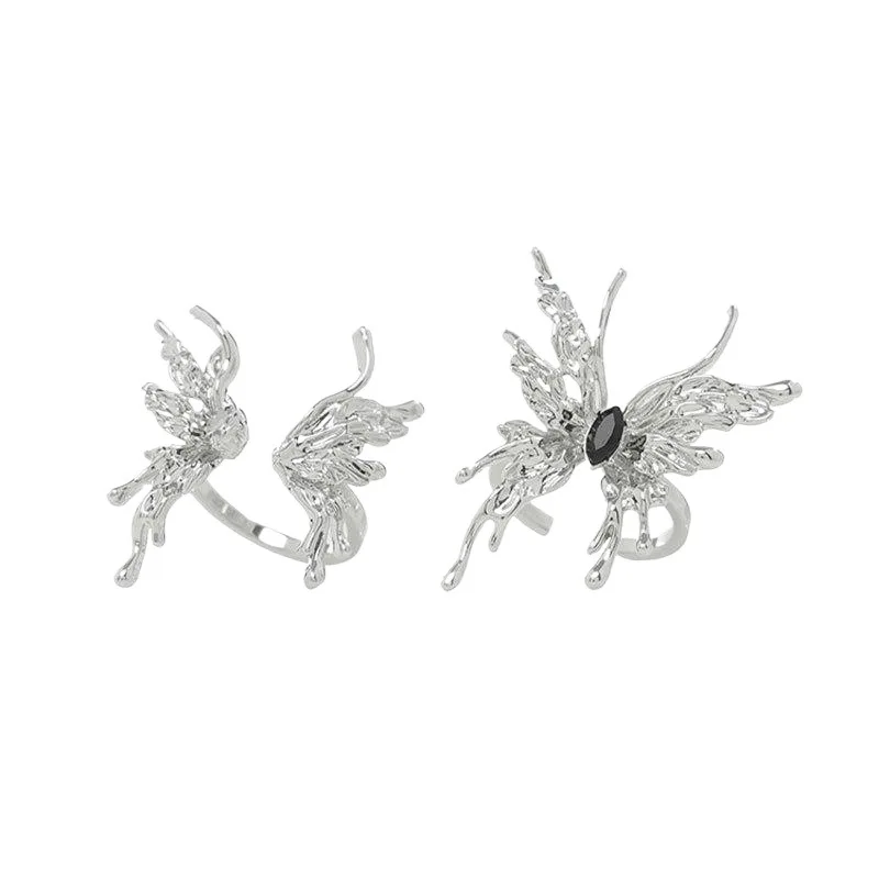 Exaggeration Punk Liquid Metal Butterfly Rings for Women Girl Silver Color Cool Hiphop Charm Couple Open Ring Fashion Jewelry