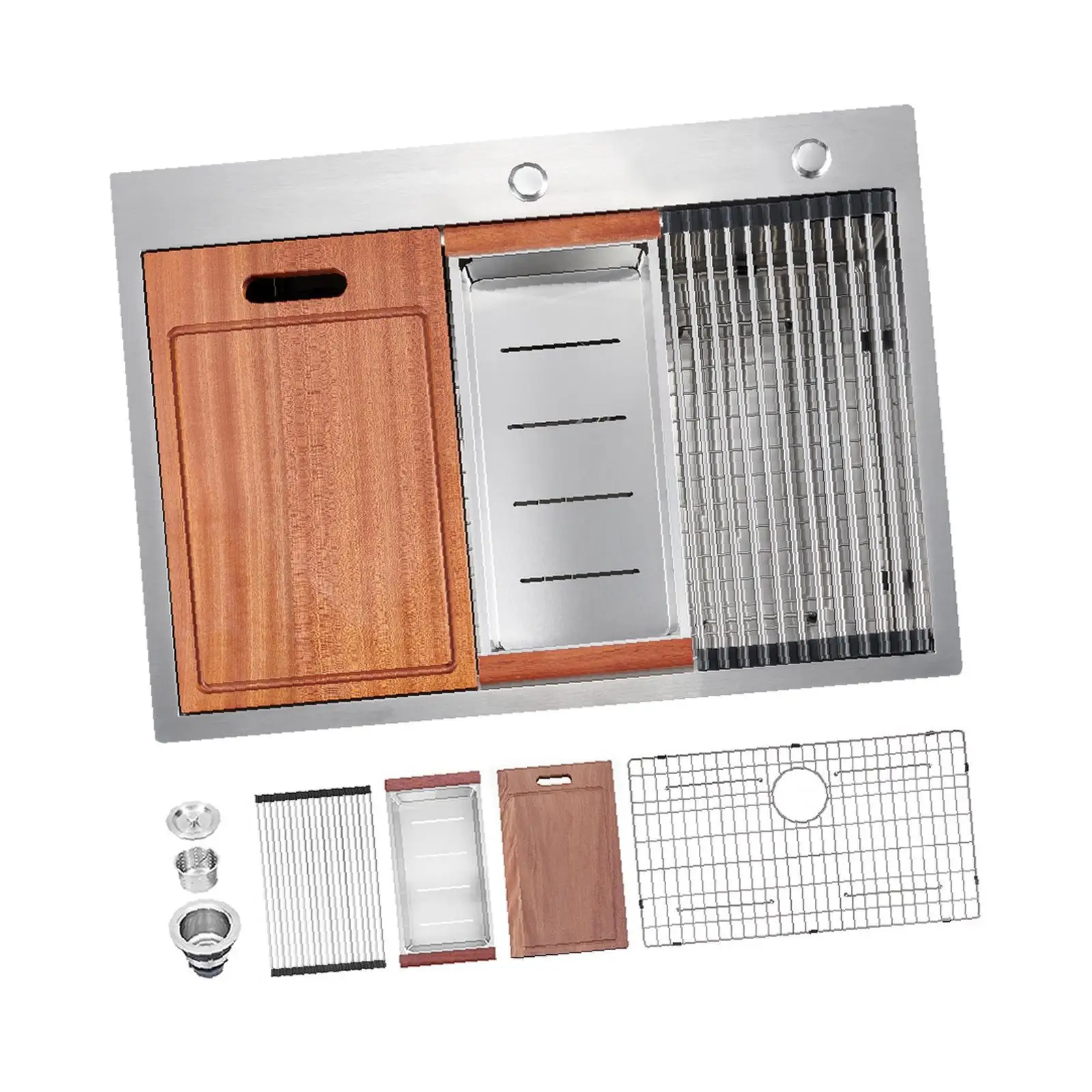 

Кухонная мойка из нержавеющей стали, рабочая станция, одна чаша R10, угловая звуковая защита с ситечком и стойкой для домашней кухни