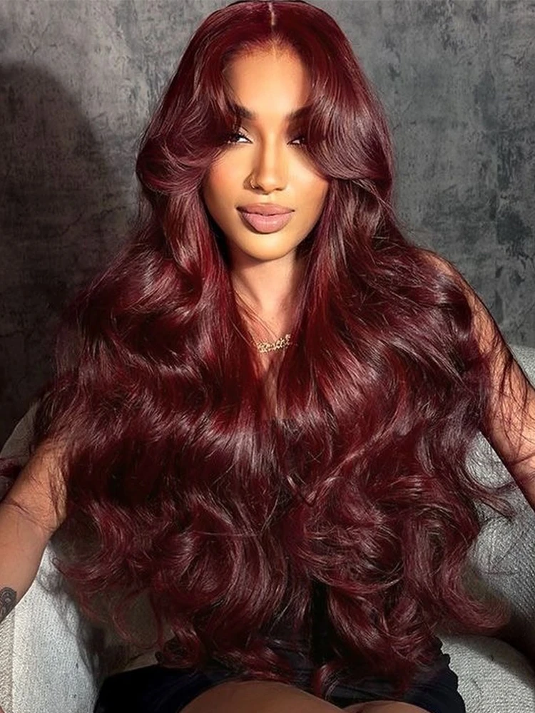 

200 250 Density 99J Burgundy Body Wave 13x6 Lace Front Human Hair Wig 13x4 HD Colored Red 30 40 Inch Glueless Lace Frontal wigs