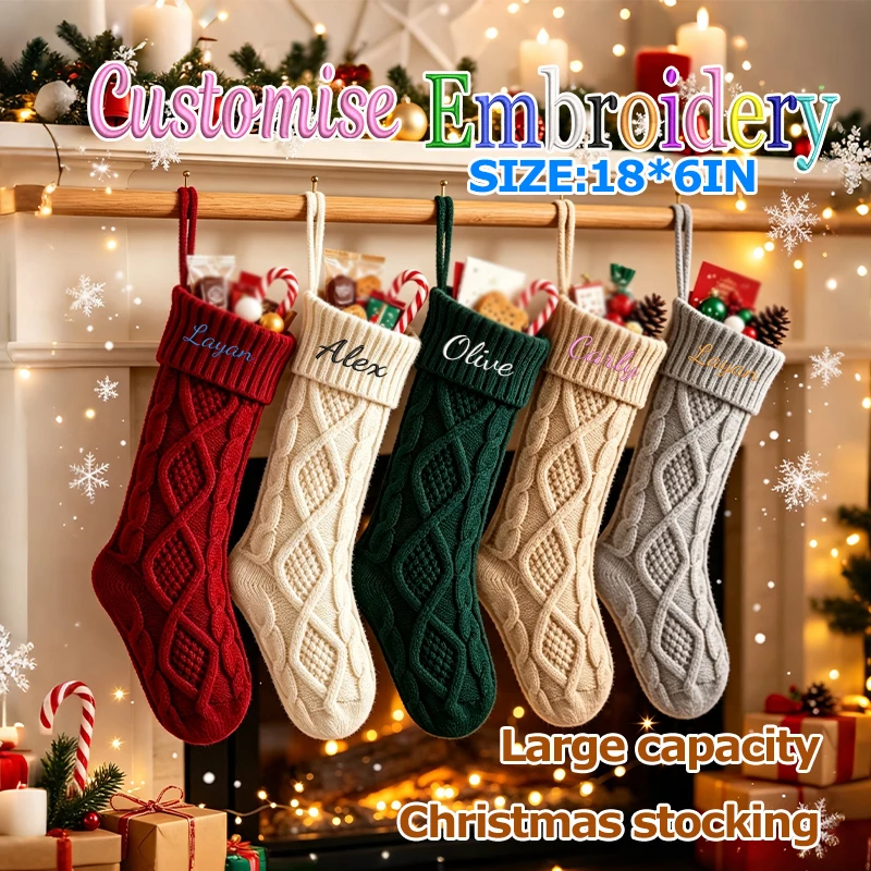 Custom Embroidery or Standard Styles to Choose From, Personalized Solid Color Diamond-Shaped Christmas Stockings, Stylish Candy Bags, Holiday Gift Storage Bags, Can Hold Gifts, Candies, Etc., Suitable for Various Holidays, Adding to the Festive Atmosphere! a Great Choice for Holiday Gifts!